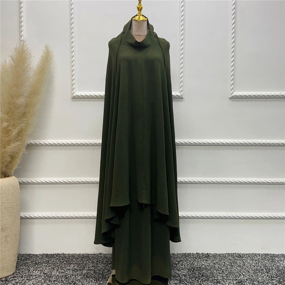 2pcs Overhead Hooded Khimar Skirt Set Women Muslim Prayer Garment Islamic Clothing Full Cover Abaya Pray Dress Burqa Robe Abayas