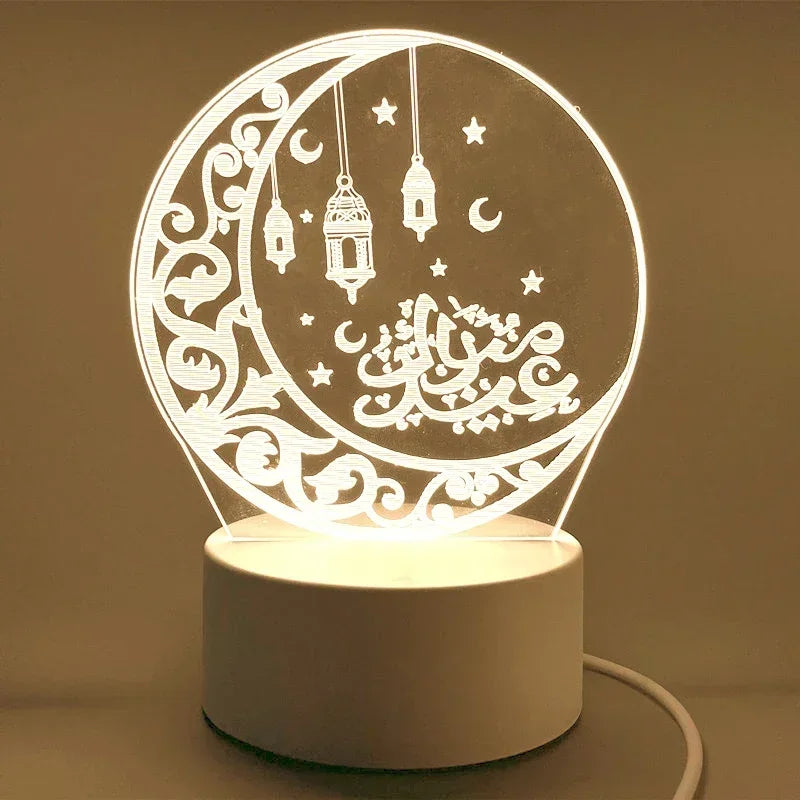 3D Moon Castle Acrylic LED Night Light Eid Mubarak Festival Ornaments Islamic Muslim Party Supplies 2025 Ramadan Home Decoration
