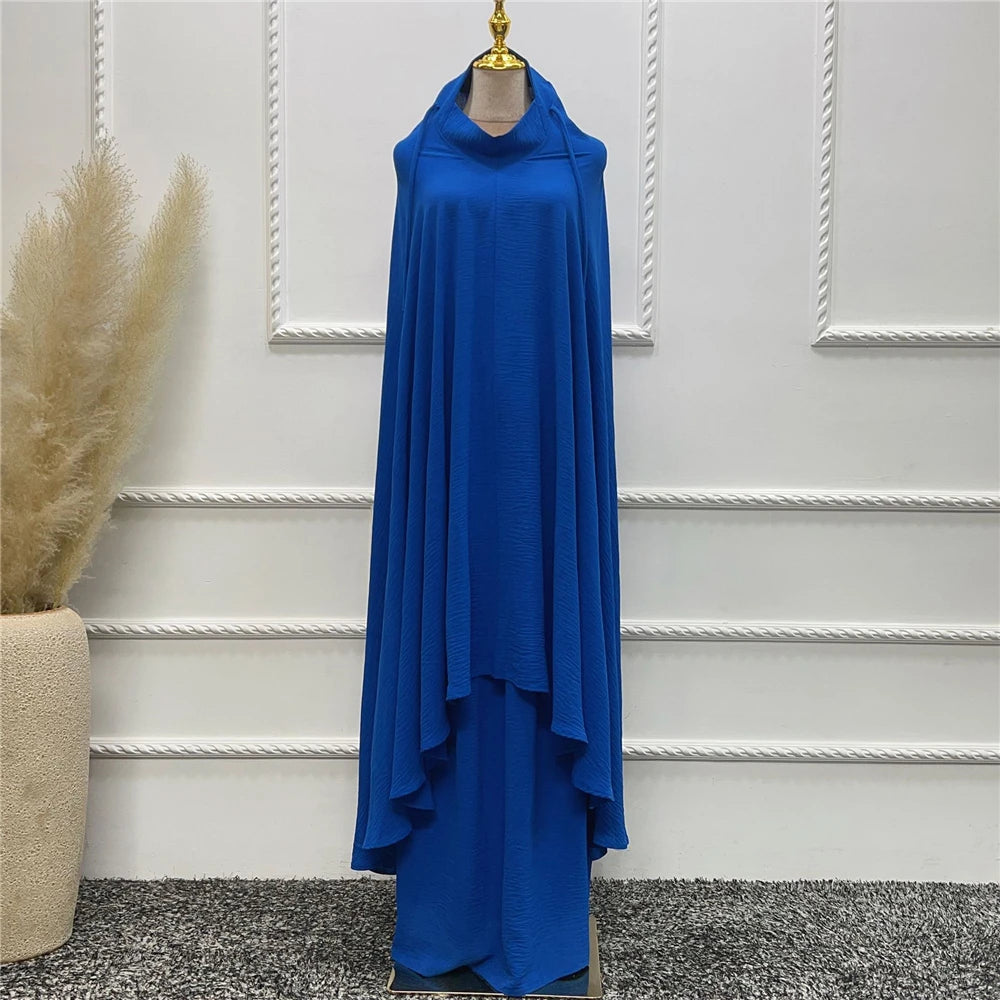 2pcs Overhead Hooded Khimar Skirt Set Women Muslim Prayer Garment Islamic Clothing Full Cover Abaya Pray Dress Burqa Robe Abayas