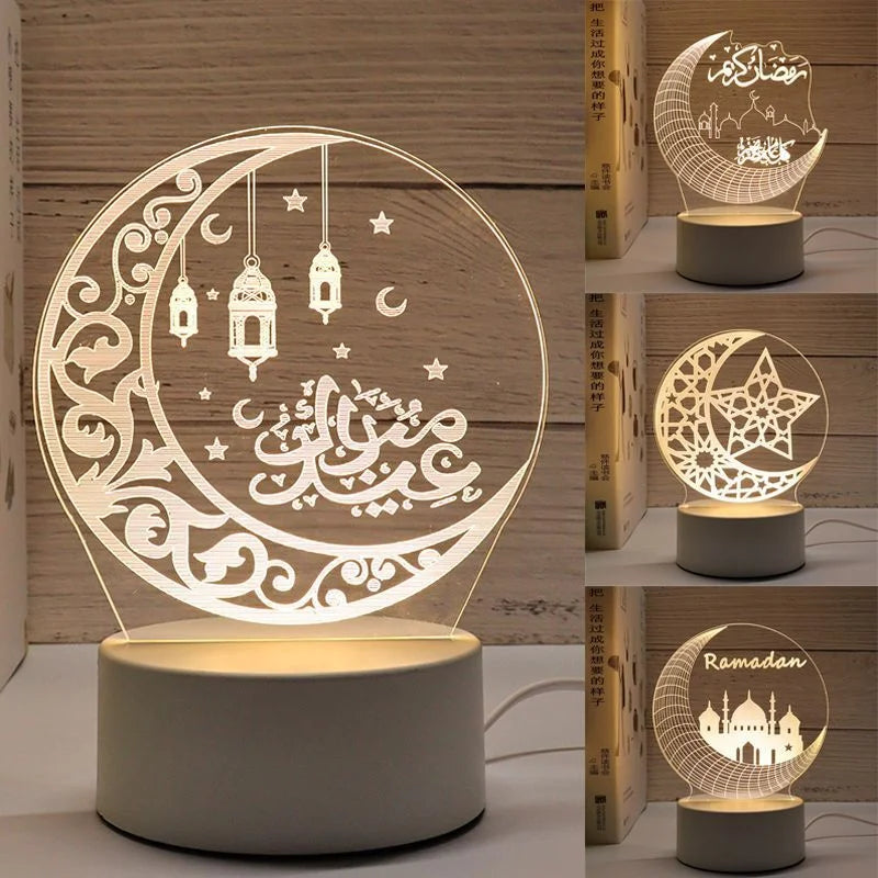 3D Moon Castle Acrylic LED Night Light Eid Mubarak Festival Ornaments Islamic Muslim Party Supplies 2025 Ramadan Home Decoration