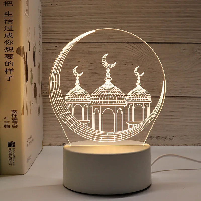 3D Moon Castle Acrylic LED Night Light Eid Mubarak Festival Ornaments Islamic Muslim Party Supplies 2025 Ramadan Home Decoration
