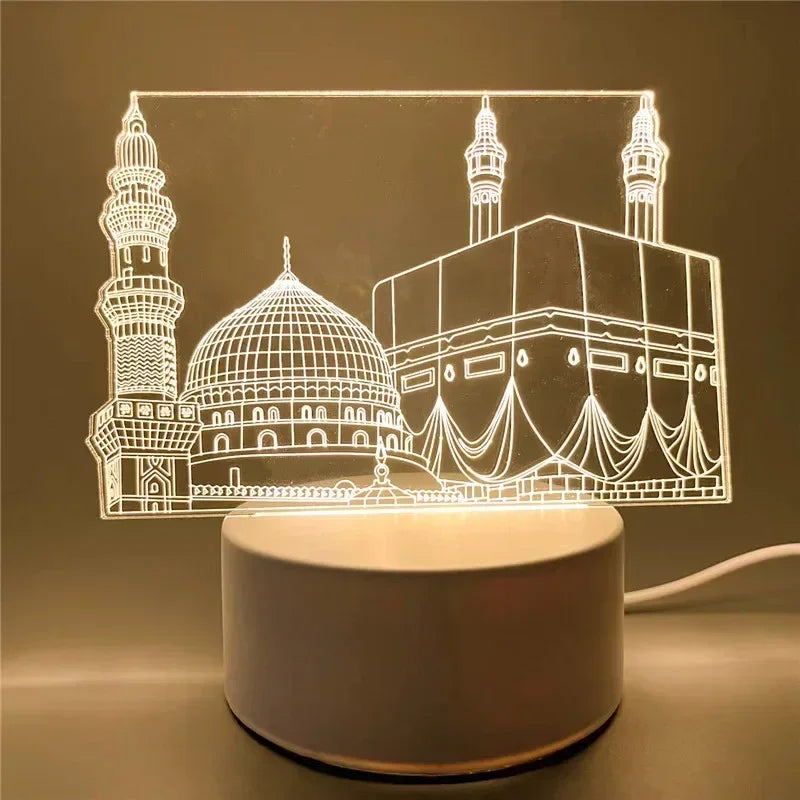 3D Moon Castle Acrylic LED Night Light Eid Mubarak Festival Ornaments Islamic Muslim Party Supplies 2025 Ramadan Home Decoration