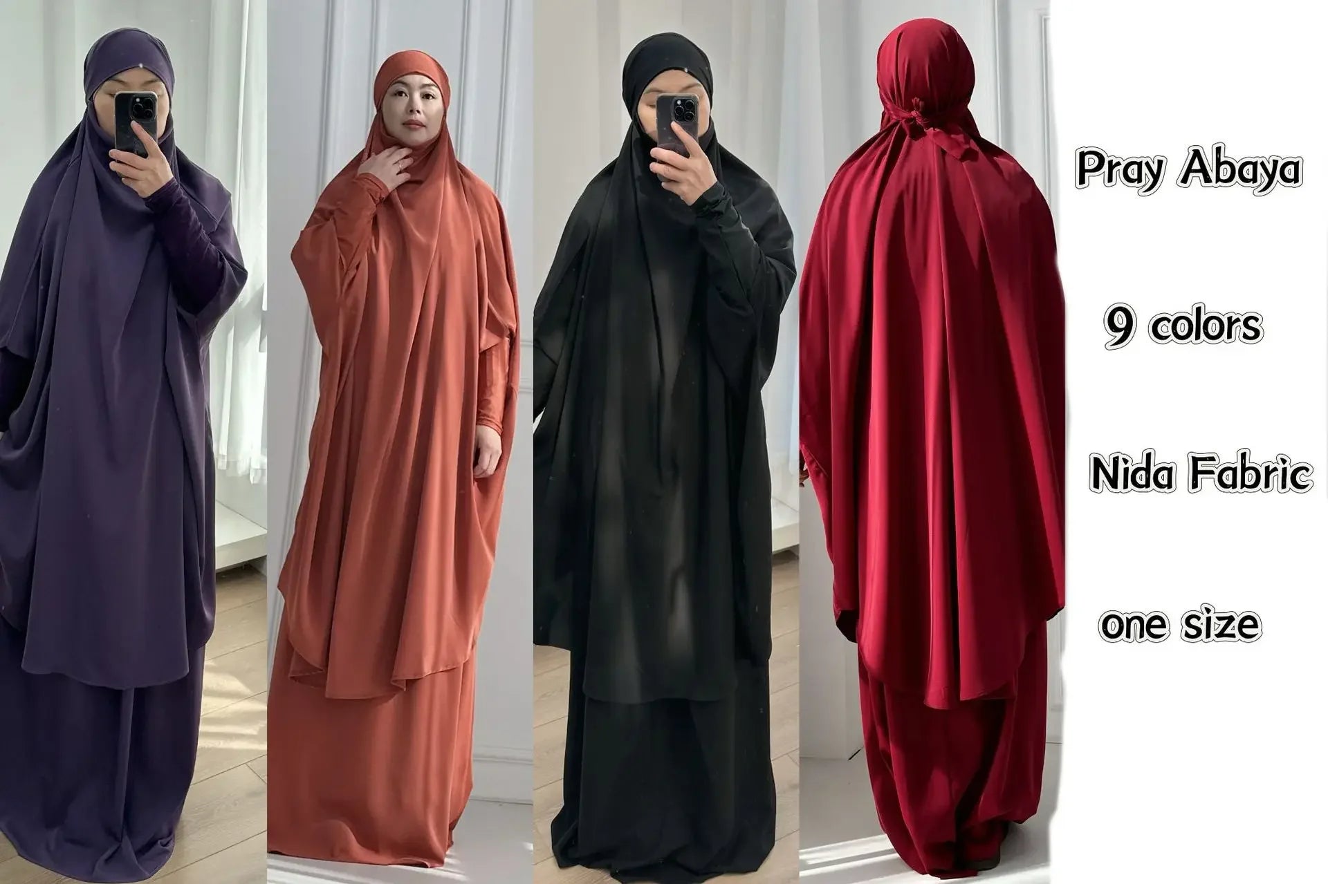 15COLMuslim Women Jilbab 2 Piece Set Solid Color Khimar +Skirt Sets Eid Modest Abaya Hijab Islam Clothing Ramadan Prayer Garment