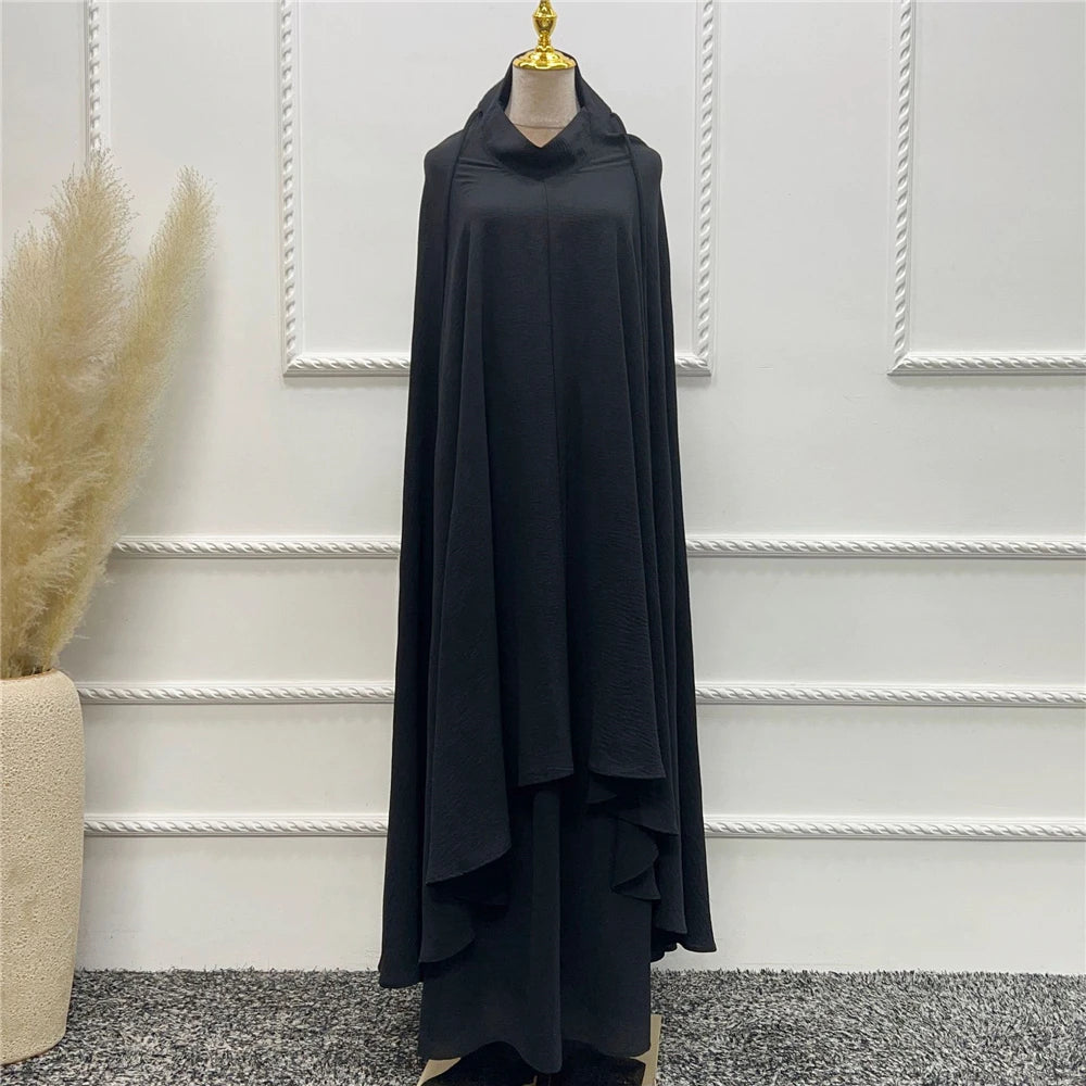 2pcs Overhead Hooded Khimar Skirt Set Women Muslim Prayer Garment Islamic Clothing Full Cover Abaya Pray Dress Burqa Robe Abayas
