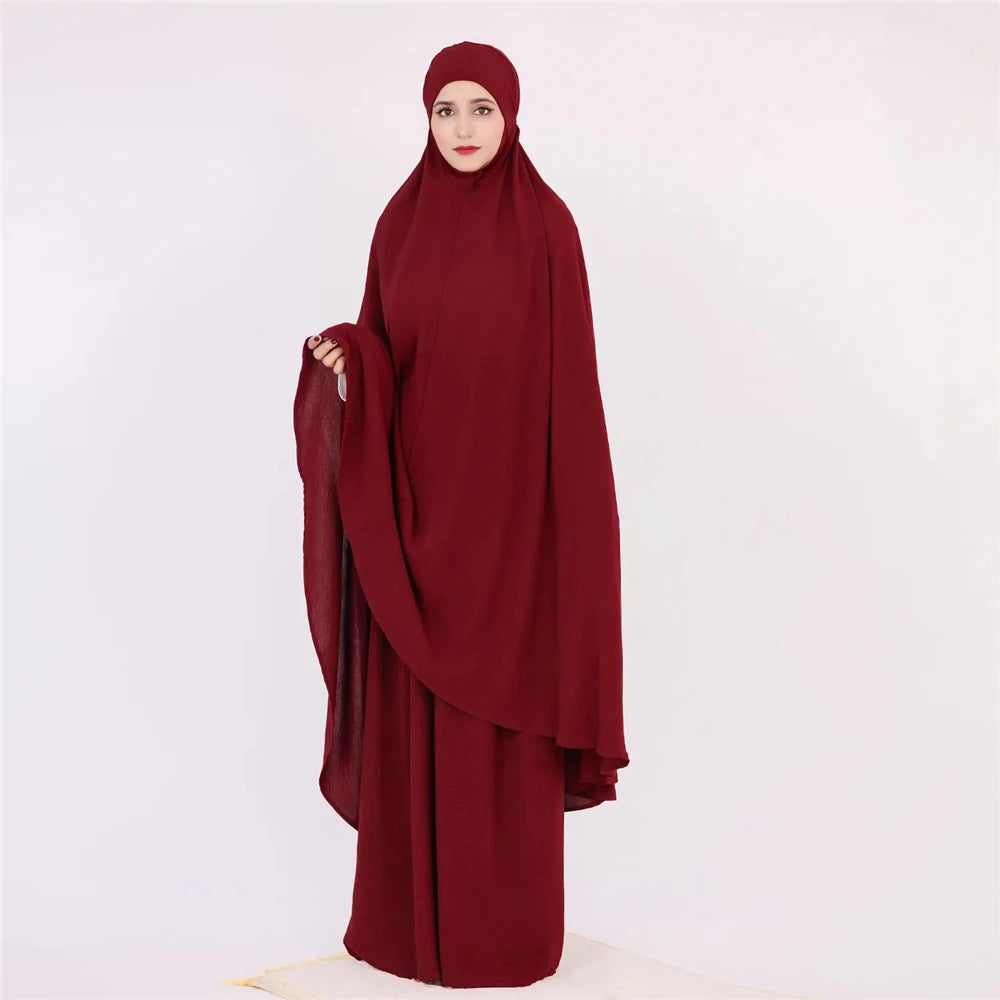 2pcs Overhead Hooded Khimar Skirt Set Women Muslim Prayer Garment Islamic Clothing Full Cover Abaya Pray Dress Burqa Robe Abayas