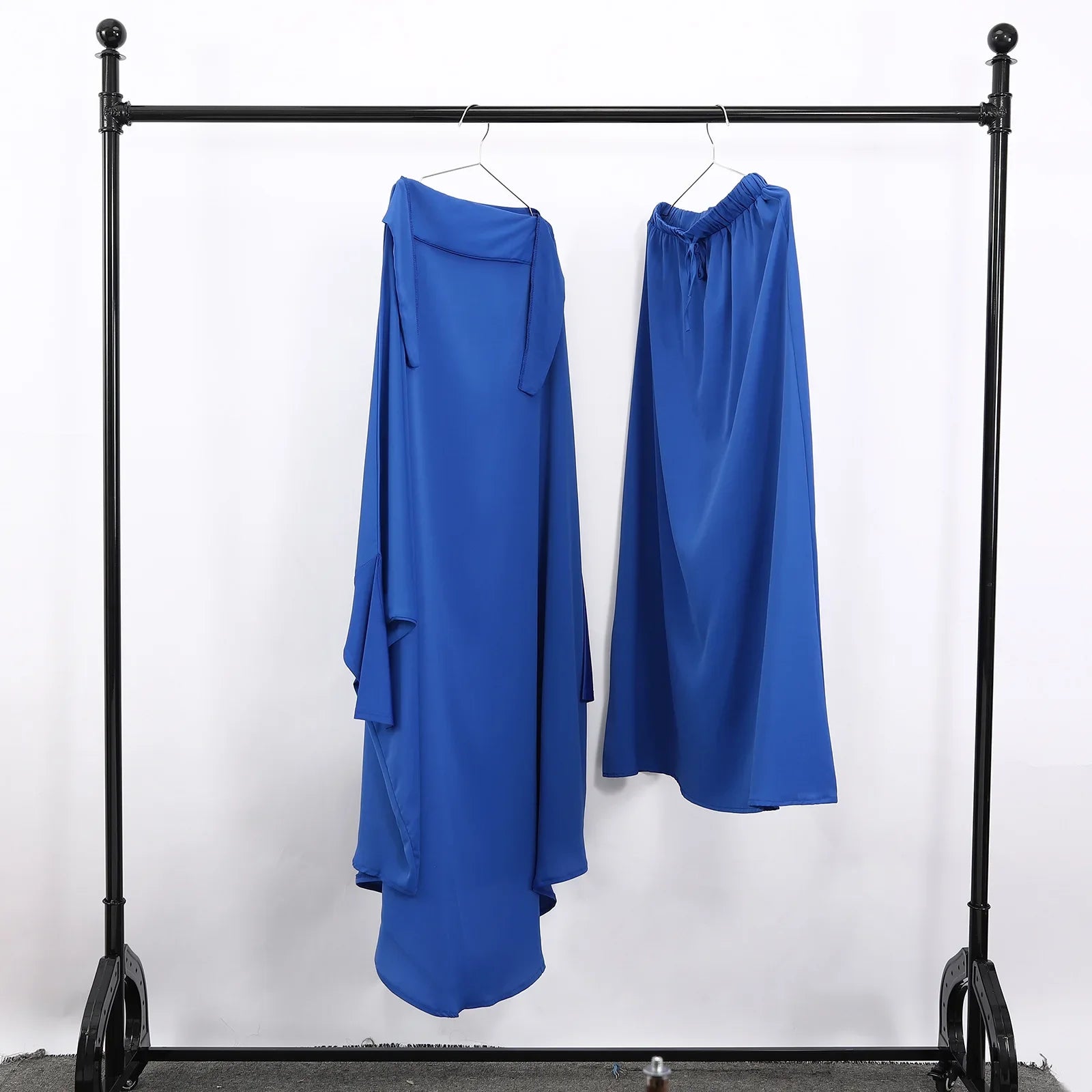 15COLMuslim Women Jilbab 2 Piece Set Solid Color Khimar +Skirt Sets Eid Modest Abaya Hijab Islam Clothing Ramadan Prayer Garment