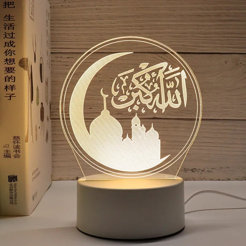 3D Moon Castle Acrylic LED Night Light Eid Mubarak Festival Ornaments Islamic Muslim Party Supplies 2025 Ramadan Home Decoration