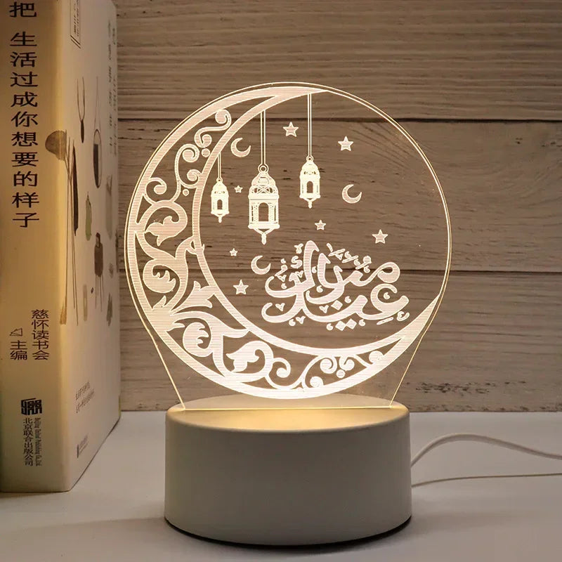 3D Moon Castle Acrylic LED Night Light Eid Mubarak Festival Ornaments Islamic Muslim Party Supplies 2025 Ramadan Home Decoration