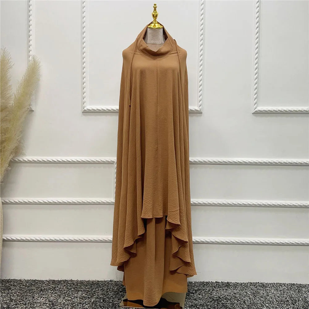 2pcs Overhead Hooded Khimar Skirt Set Women Muslim Prayer Garment Islamic Clothing Full Cover Abaya Pray Dress Burqa Robe Abayas