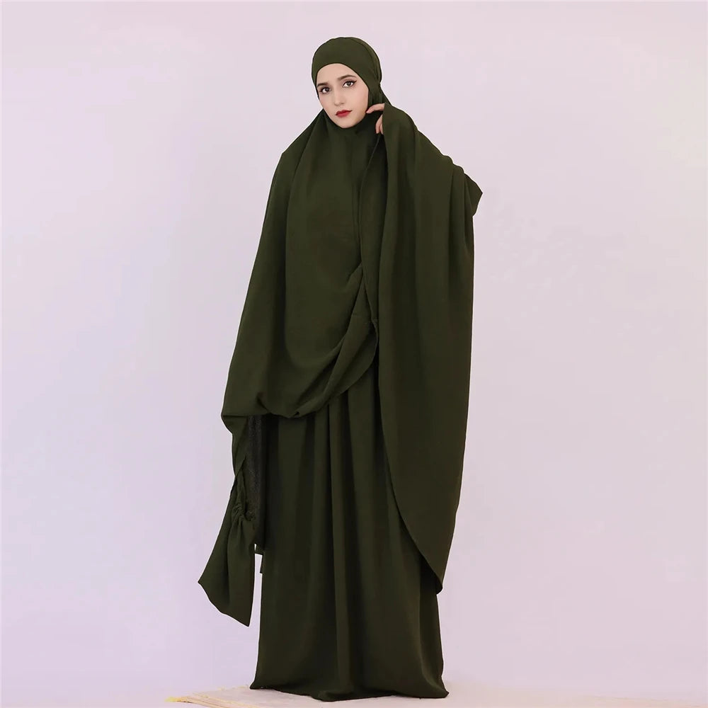 2pcs Overhead Hooded Khimar Skirt Set Women Muslim Prayer Garment Islamic Clothing Full Cover Abaya Pray Dress Burqa Robe Abayas
