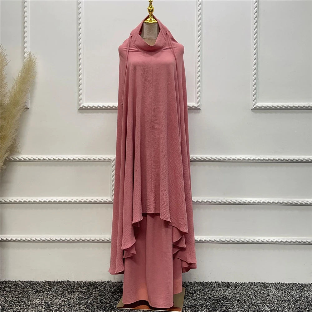 2pcs Overhead Hooded Khimar Skirt Set Women Muslim Prayer Garment Islamic Clothing Full Cover Abaya Pray Dress Burqa Robe Abayas