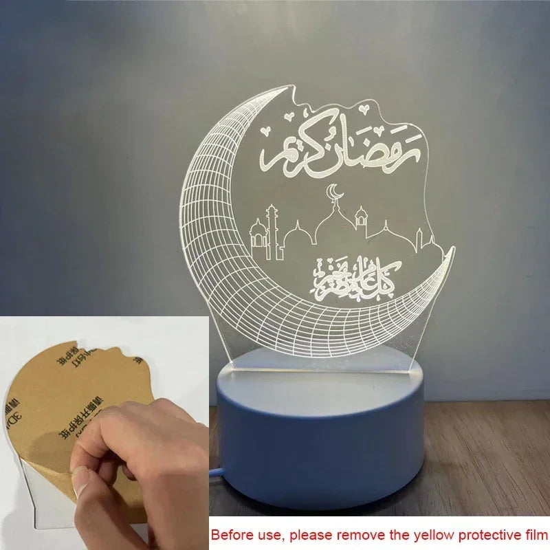 3D Moon Castle Acrylic LED Night Light Eid Mubarak Festival Ornaments Islamic Muslim Party Supplies 2025 Ramadan Home Decoration