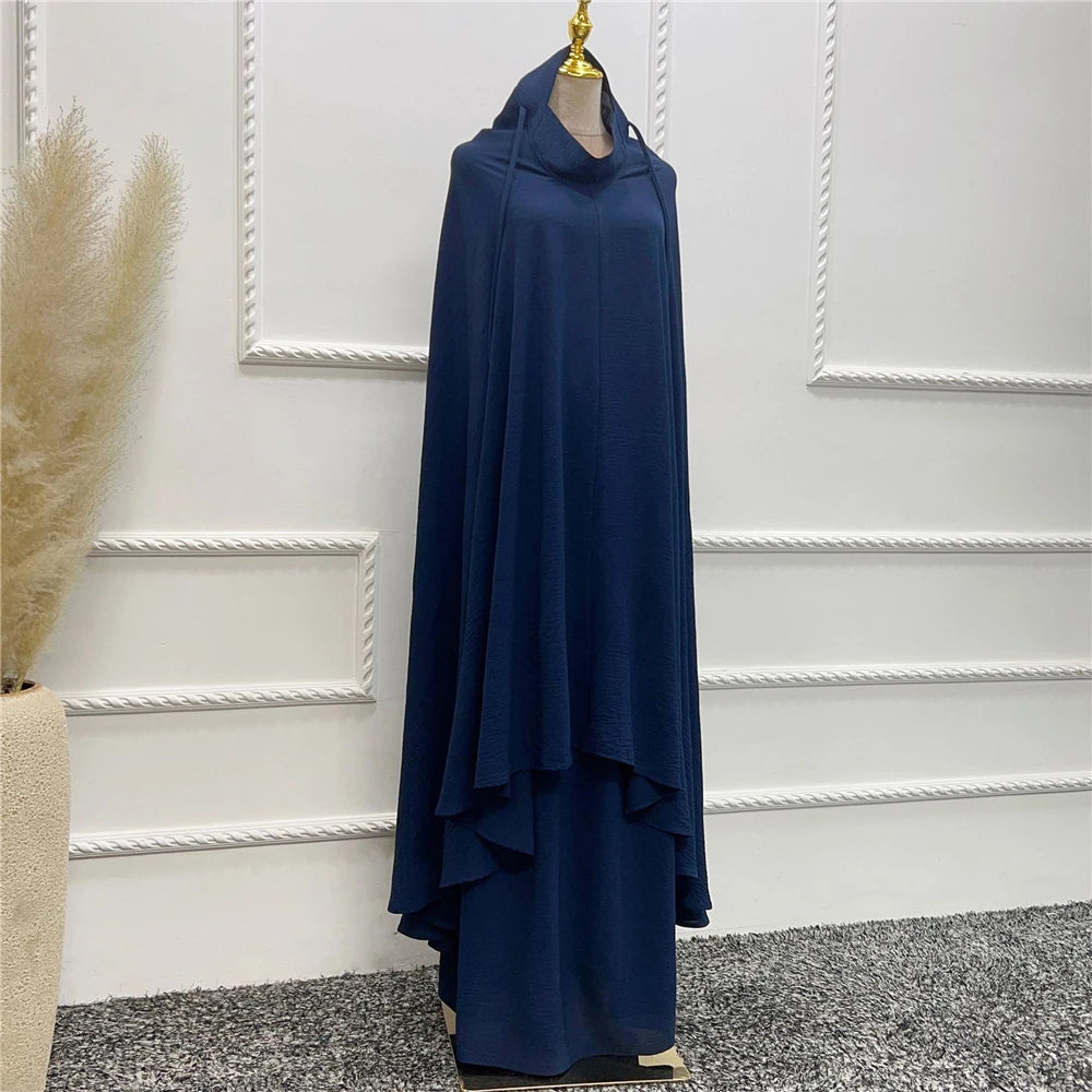2pcs Overhead Hooded Khimar Skirt Set Women Muslim Prayer Garment Islamic Clothing Full Cover Abaya Pray Dress Burqa Robe Abayas