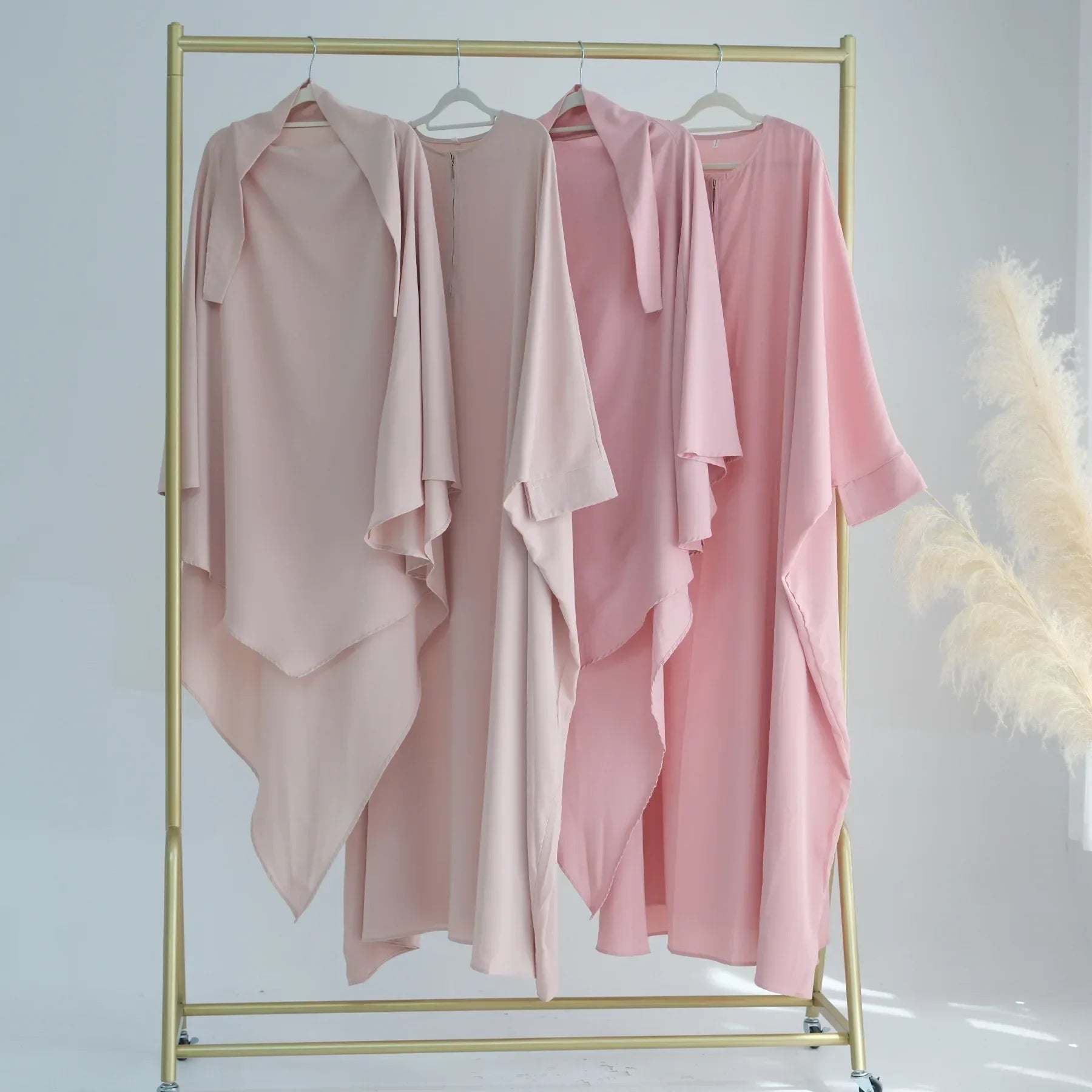 2PCS Muslim Women Prayer Dress Khimar Hijab Abaya Set Dubai Turkey Kaftan Eid Ramadan Islam Clothing Full Cover Burqa Robe Niqab