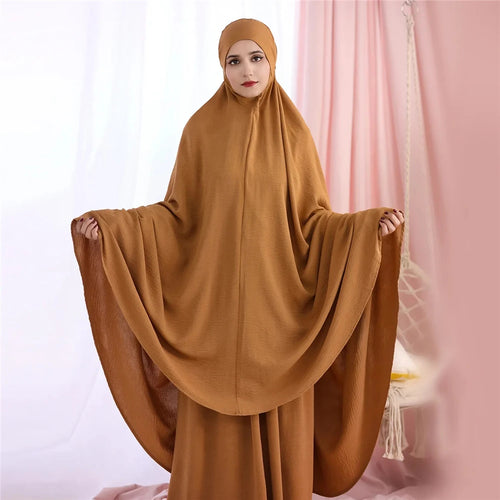 2pcs Overhead Hooded Khimar Skirt Set Women Muslim Prayer Garment Islamic Clothing Full Cover Abaya Pray Dress Burqa Robe Abayas