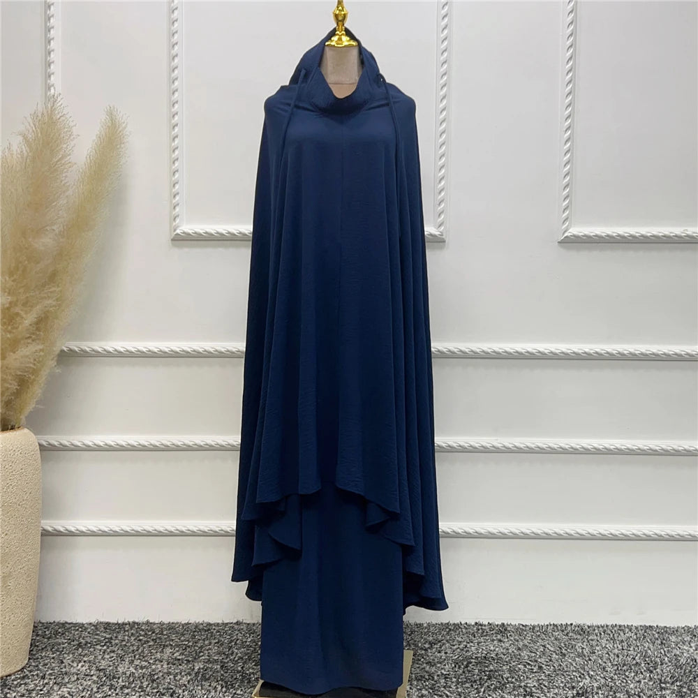 2pcs Overhead Hooded Khimar Skirt Set Women Muslim Prayer Garment Islamic Clothing Full Cover Abaya Pray Dress Burqa Robe Abayas