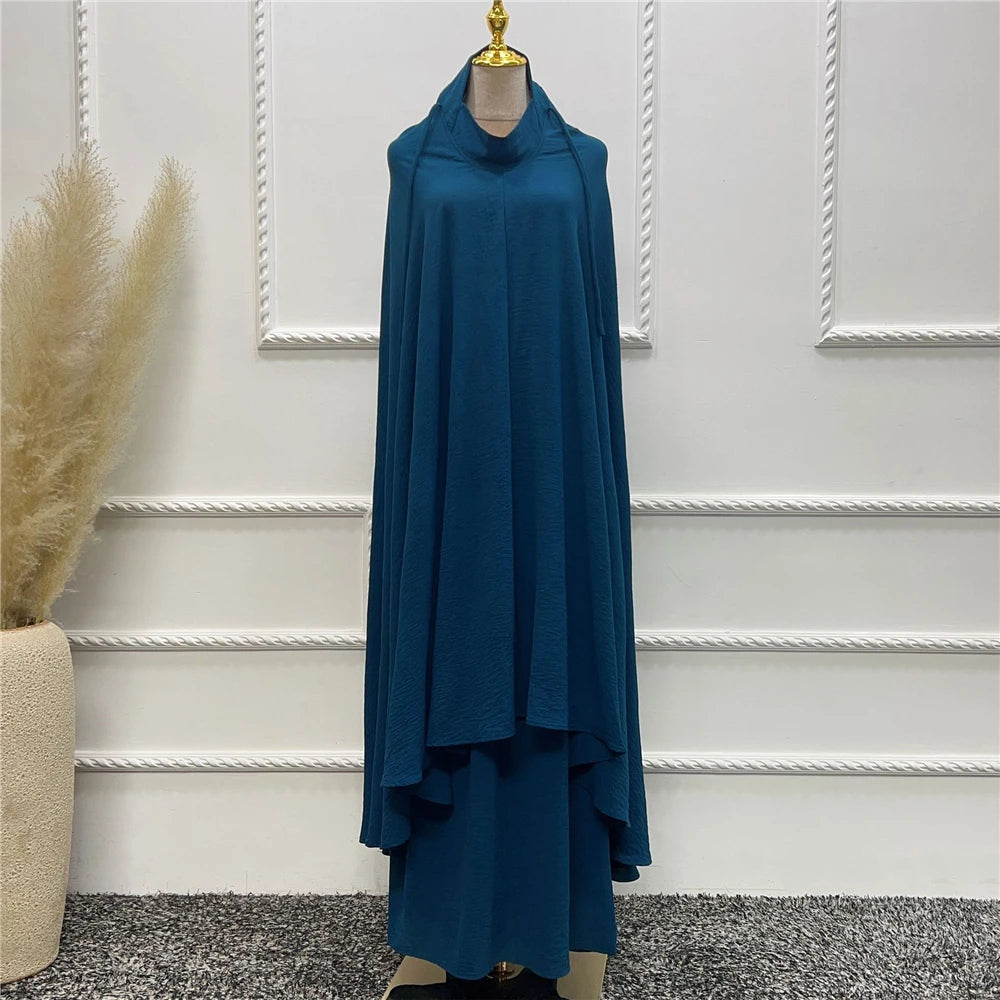 2pcs Overhead Hooded Khimar Skirt Set Women Muslim Prayer Garment Islamic Clothing Full Cover Abaya Pray Dress Burqa Robe Abayas