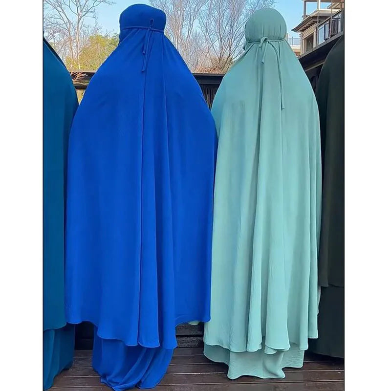 2pcs Overhead Hooded Khimar Skirt Set Women Muslim Prayer Garment Islamic Clothing Full Cover Abaya Pray Dress Burqa Robe Abayas