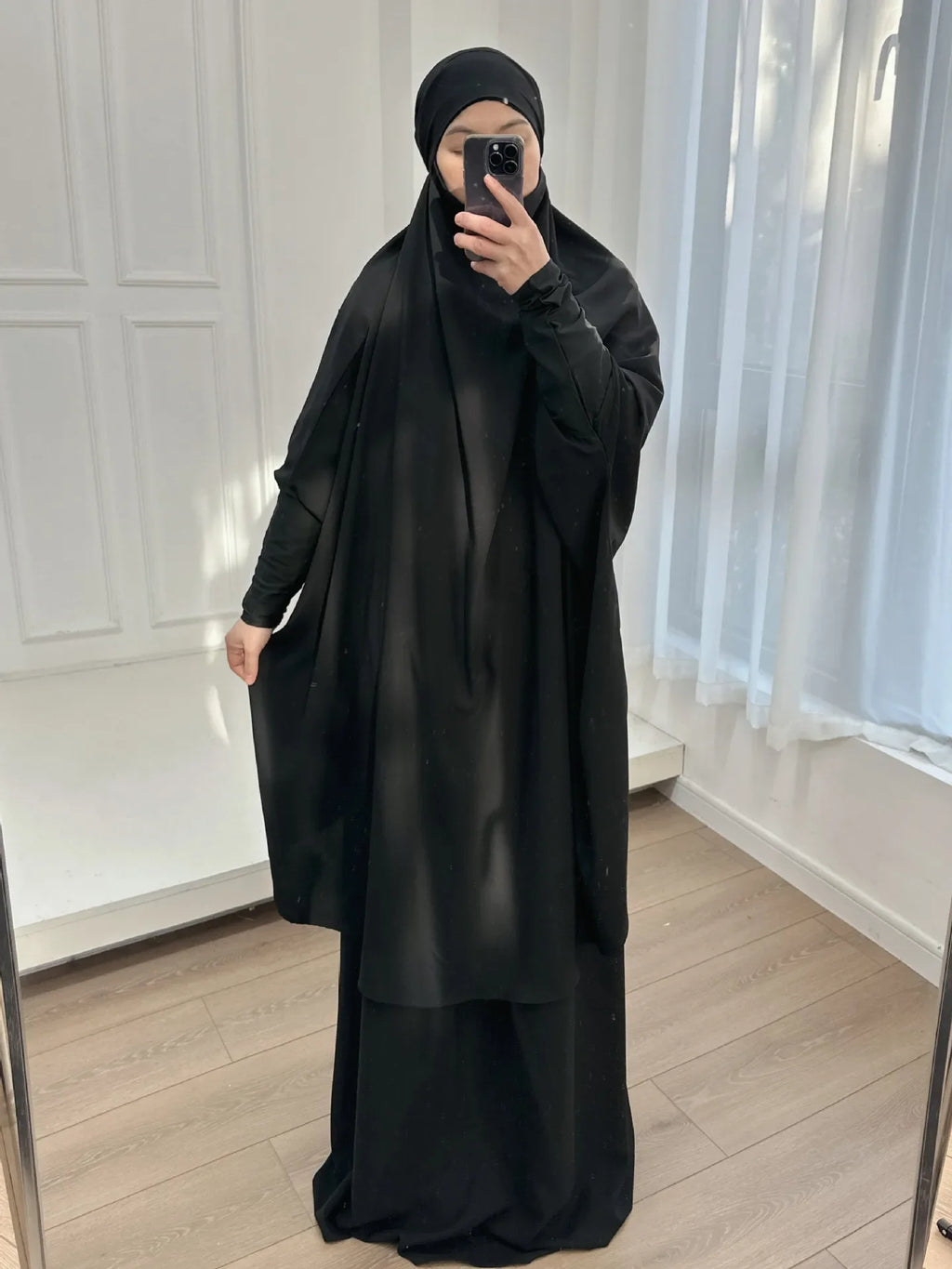 15COLMuslim Women Jilbab 2 Piece Set Solid Color Khimar +Skirt Sets Eid Modest Abaya Hijab Islam Clothing Ramadan Prayer Garment