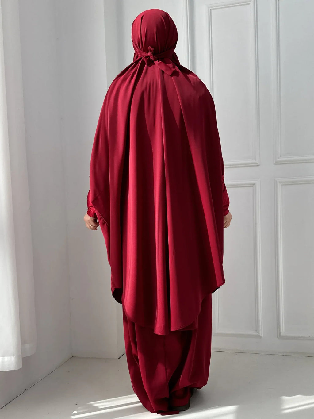 15COLMuslim Women Jilbab 2 Piece Set Solid Color Khimar +Skirt Sets Eid Modest Abaya Hijab Islam Clothing Ramadan Prayer Garment