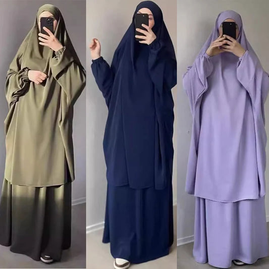 Abaya Muslim Women's Middle East Robe Large Size Women's Middle East Dubai Two Piece Set Full Coverage Robe Dress MU-101