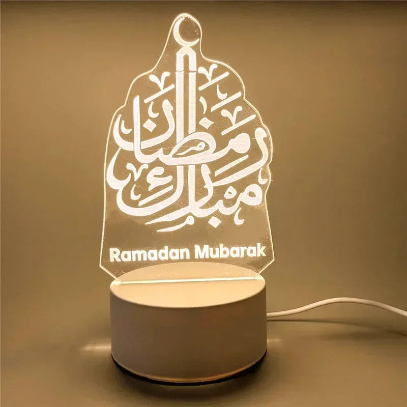 3D Moon Castle Acrylic LED Night Light Eid Mubarak Festival Ornaments Islamic Muslim Party Supplies 2025 Ramadan Home Decoration