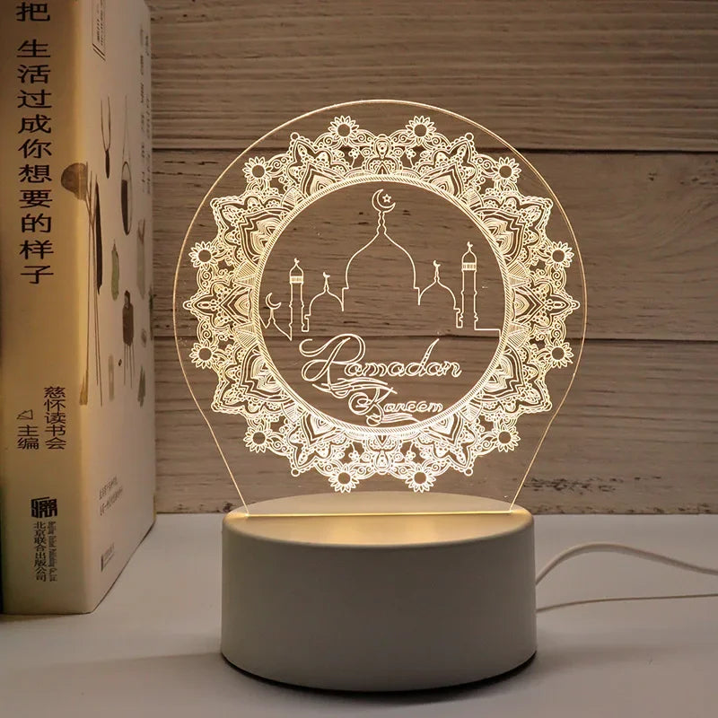 3D Moon Castle Acrylic LED Night Light Eid Mubarak Festival Ornaments Islamic Muslim Party Supplies 2025 Ramadan Home Decoration