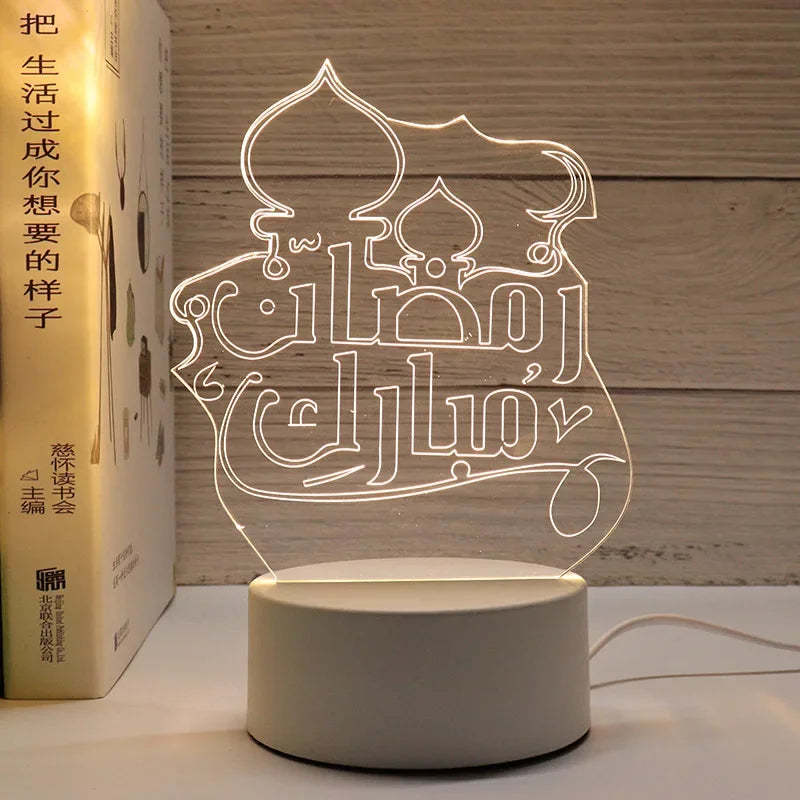 3D Moon Castle Acrylic LED Night Light Eid Mubarak Festival Ornaments Islamic Muslim Party Supplies 2025 Ramadan Home Decoration
