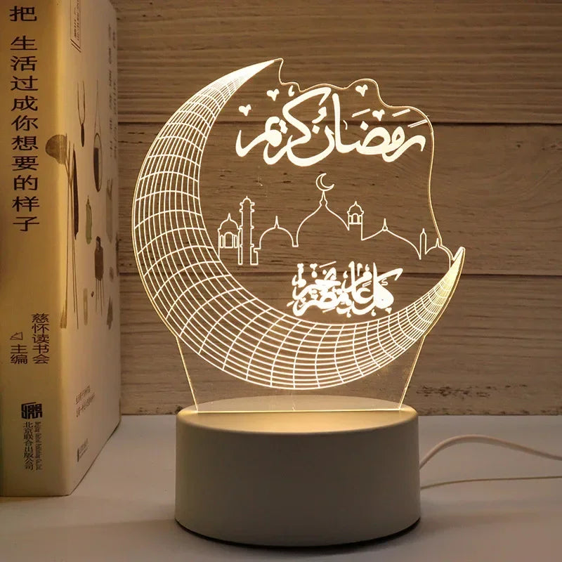 3D Moon Castle Acrylic LED Night Light Eid Mubarak Festival Ornaments Islamic Muslim Party Supplies 2025 Ramadan Home Decoration