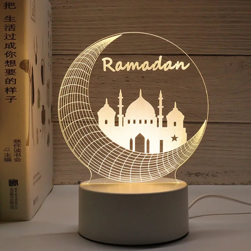 3D Moon Castle Acrylic LED Night Light Eid Mubarak Festival Ornaments Islamic Muslim Party Supplies 2025 Ramadan Home Decoration