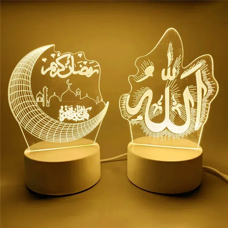 3D Moon Castle Acrylic LED Night Light Eid Mubarak Festival Ornaments Islamic Muslim Party Supplies 2025 Ramadan Home Decoration