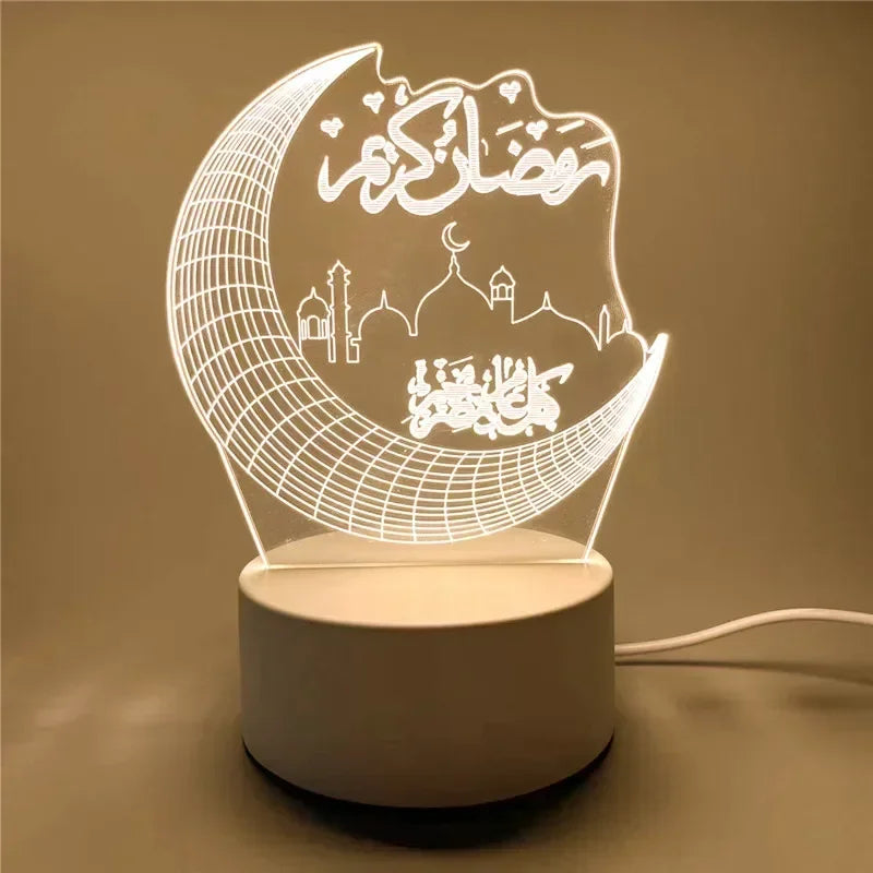 3D Moon Castle Acrylic LED Night Light Eid Mubarak Festival Ornaments Islamic Muslim Party Supplies 2025 Ramadan Home Decoration