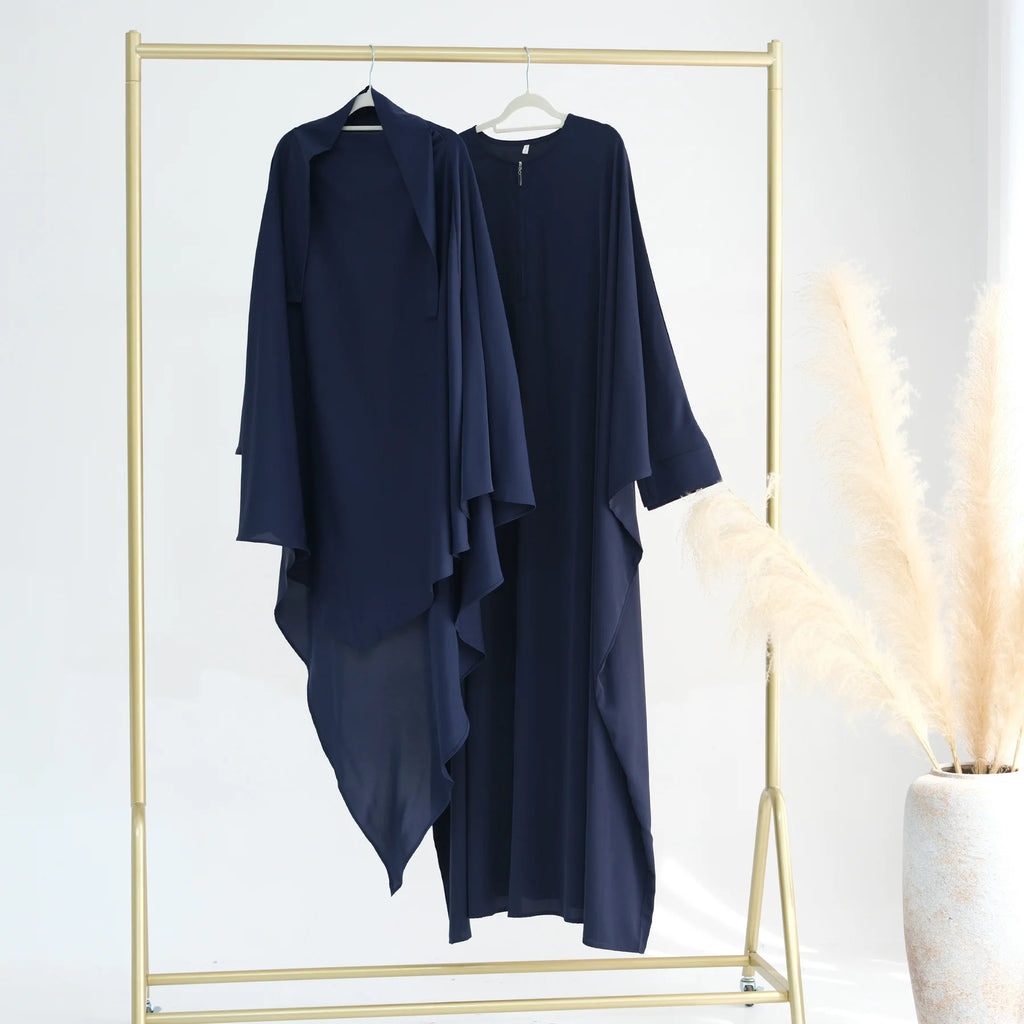 2PCS Muslim Women Prayer Dress Khimar Hijab Abaya Set Dubai Turkey Kaftan Eid Ramadan Islam Clothing Full Cover Burqa Robe Niqab