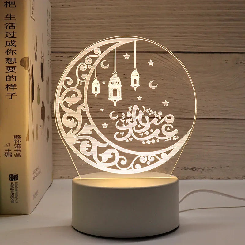 3D Moon Castle Acrylic LED Night Light Eid Mubarak Festival Ornaments Islamic Muslim Party Supplies 2025 Ramadan Home Decoration
